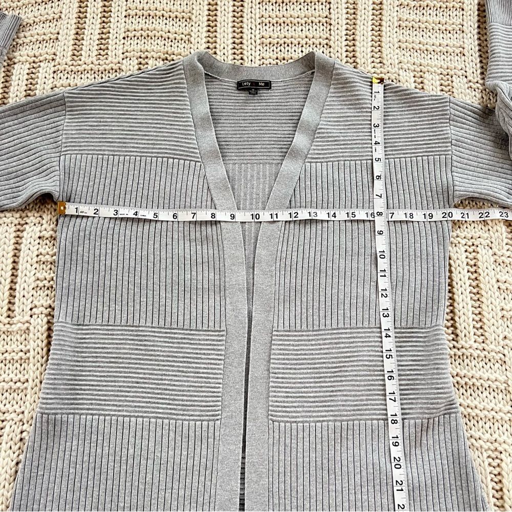 Lety & Me Heather Heather Grey Ribbed Mixed Stitch Open Front Cardigan Size M - Picture 13 of 15